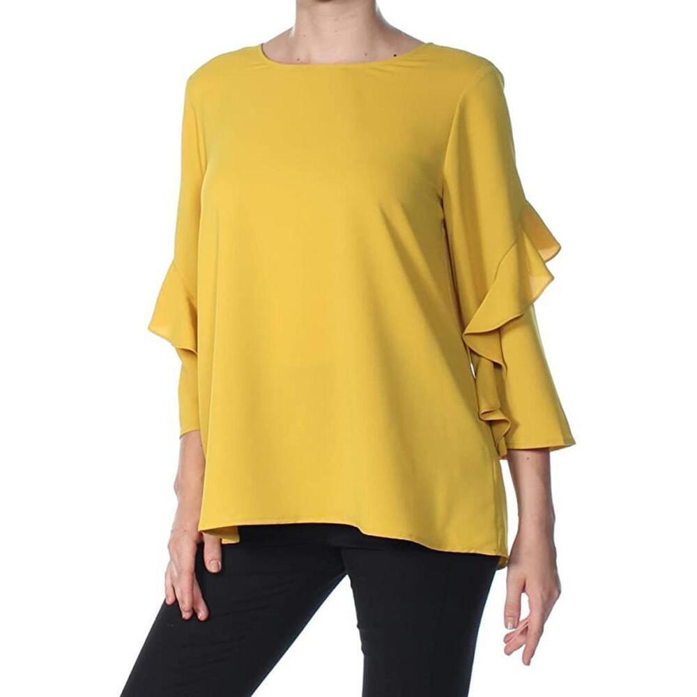 Alfani Womens Ruffled Sleeve Zip Back Top Size L